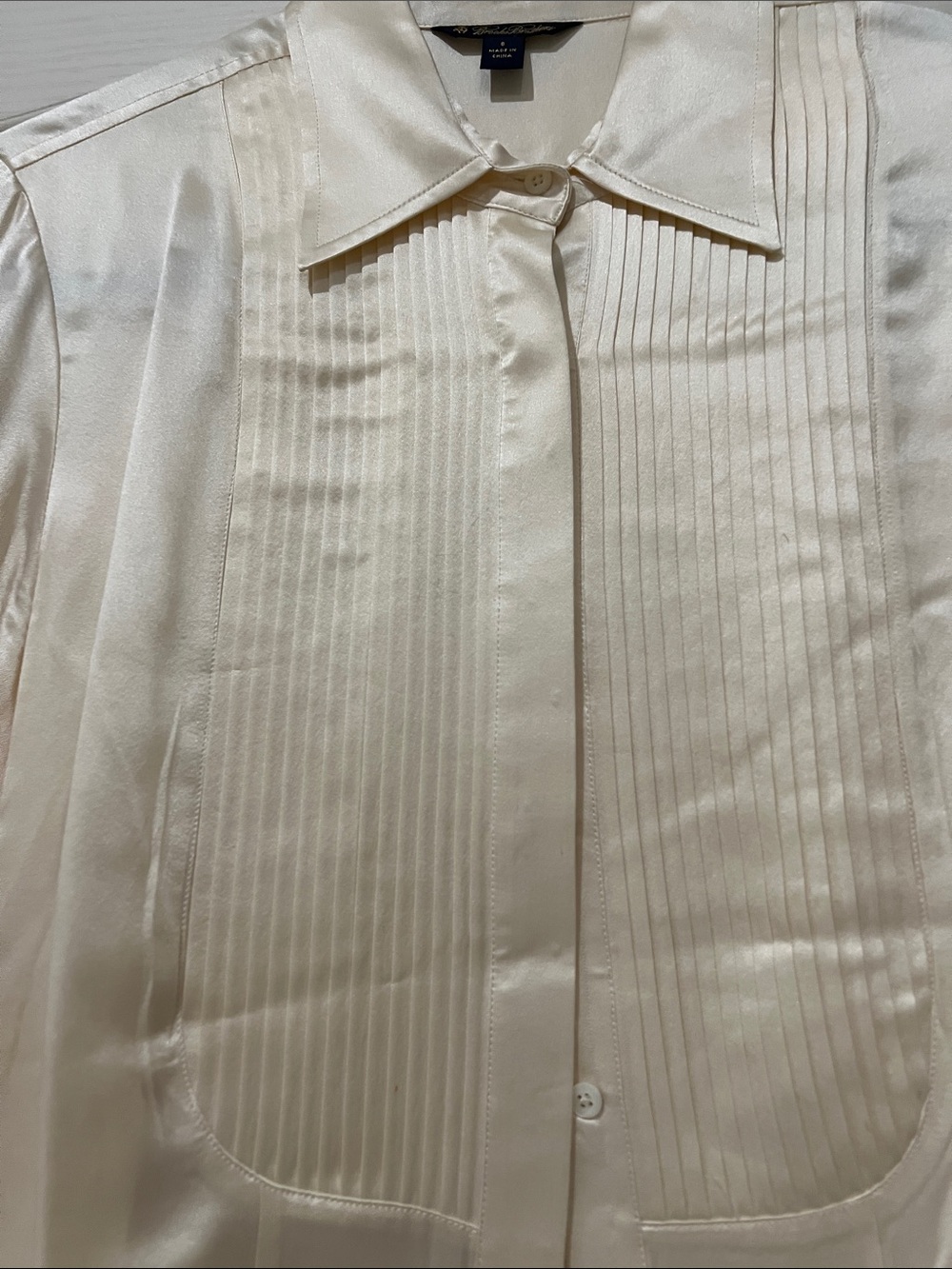 Brooks Brothers Cream Silk Pleated-Front Women's Blouse - Picture 2 of 5